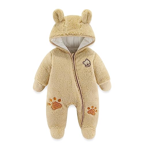 Baby Schneeanzüge Winter Overall mit Kapuze Fleece Strampler Mädchen Jungen Warm Outfits- Gr. 3-6 Monate (66 cm), Rot