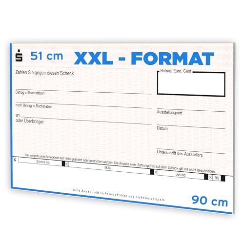 Litfax Spendenscheck XXL - Sparkasse Bankenscheck, 90x51 cm (1er Pack) - Stärke 3mm - Flexibel beschreibbar - Witterungsbeständig - PR Scheck - Riesenscheck - für Veranstaltungen - Scheck Groß