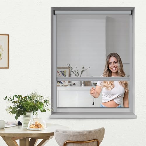 jarolift 4 in 1 Zanzara Insektenschutzrollo Fliegengitter für Fenster, Bausatz mit Aluminium-Rahmen, robustes Fiberglas-Gewebe, 130 x 160 cm (B x H), Silber