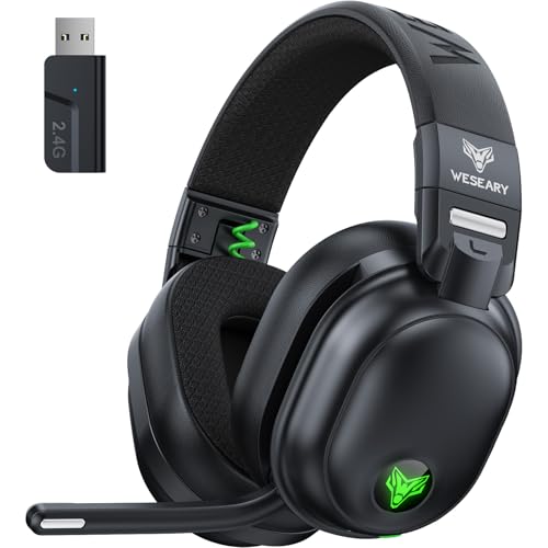 WESEARY WG3 Bluetooth Headset, 2,4G Wireless Gaming Headset mit Mikrofon für PS5, PS4, PC, Switch, Mac, Faltbarer Surround Sound Noise Cancelling Kopfhörer mit LED Licht, Über 50 Stunden Akkulaufzeit