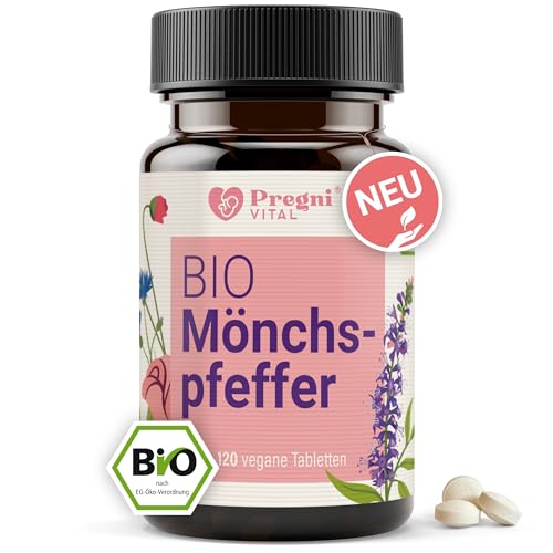 BIO Mönchspfeffer hochdosiert 10mg (agnus castus) - klein & leicht zu schlucken, beliebtes Frauenkraut - 120 Mini-Tabletten mit BIO Mönchspfeffer Extrakt aus Frankreich - von PregniVital®