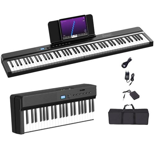 OYAYO Verbesserte Faltbares Klavier 88 Tasten, Halbgewichtete Tastatur in voller Größe Unterstützt MIDI, Tragbares Folding Piano Keyboard Bluetooth mit Sustain-Pedal und Klaviertasche, Notenständer
