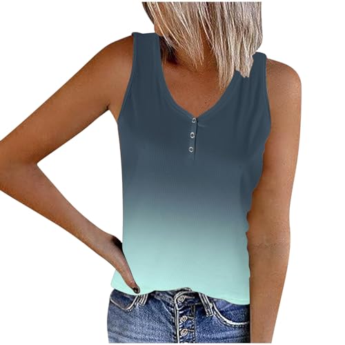 Susenstone Gradient Einfarbige Tanktops Frauen Gestrickt Ribbed Sommer Knöpfen Ärmellose Tshirts Oberteile Rundhalsausschnitt Blusentop Elegant Oberteile Tshirt Freizeit Ärmellos Longtops Lässig