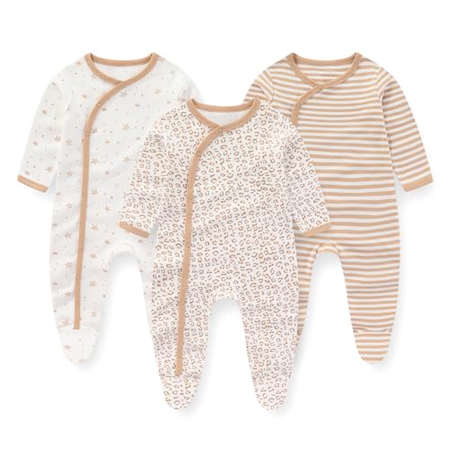 JELYLOVE Baumwolle Langarm Baby Jungen Mädchen Strampler 0-12 Monate Neugeborene Bekleidung 3er-Pack