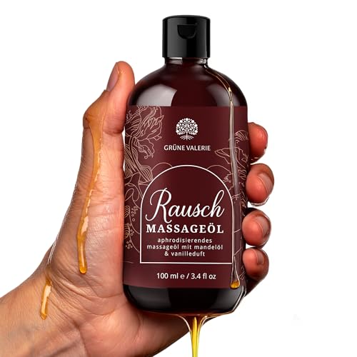 Grüne Valerie Massageöl Rausch mit Mandel & Vanille 100ml – Hochwertiges Öl für Muskelentspannung & genussvolle Paarmassagen, intim geeignet – Edles Qualitätsöl aus Italien, dermatologisch getestet