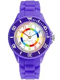 Alienwork Kids Lernuhr Kinderuhr Mädchen Uhrzeit Lernen Violett Silikon-Armband Mehrfarbig Kinder-Uhr Wasserdicht 5 ATM Zeit Lernen