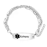 Uloveido Personalisiertes Notfall-Armband für medizinische Notfälle, verstellbar, zweilagig, Gliederkette, Armband für Damen und Herren, M, Metall, Kein Edelstein