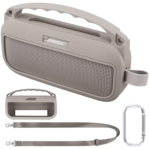 co2CREA Silikonhülle Tragetasche Case für Bose SoundLink Flex (2nd Gen) Lautsprecher, tragbare ultraleichte Silikon Schutzhülle mit Karabiner und Schultergurt (Lautsprecher Nicht enthalten)