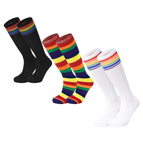 Durio Baseballsocken für Jugendliche, Kleinkinder, Kinder, weiche Baumwolle, lange Socken für Mädchen, Jungen, Kinder, Baseballsocken, Wacky Rainbow Stripes, 10-12 Years