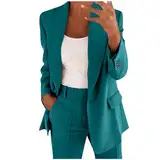 Pamqsen Angebote des Tages Heute Hosenanzug Damen Elegant Zweiteiler Anzug Festlich Hochzeit 2 Teiler Hosenanzüge Sommer Langarm Business Outfit Einfarbige Blazer und Hose Anzug Set Open Front Knopf