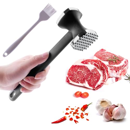 PUWOWYE Fleischklopfer Doppelseitig, Schnitzelklopfer Glatt 22 cm, Fleischhammer Doppelseitiger, Meat Tenderizer für Schnitzel, Steak, Rindfleisch, Schwarz