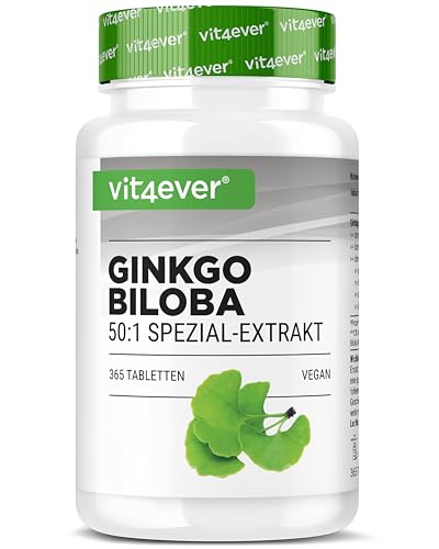 Ginkgo Biloba 6000 mg - 365 Tabletten – Premium Extrakt: Mit Flavonglykoside + Ginkgolid-Terpenlactone & frei Ginkgolsäure - Laborgeprüft - Hochdosiert – Vegan