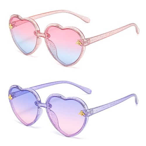 Hifot 2 Stück Sonnenbrille Kinder für Jungen Mädchen,UV 400 Schutz Kleinkind Sonnenbrille Herzchen Baby Party Geschenk Outdoor Strand Kinder Sonnenbrillen 3-12jahre