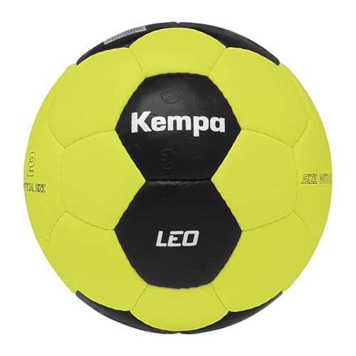 Kempa Leo Kinder Handball in den Größen 0 bis 3 - Handball Spielball Trainingsball - weiches Ballgefühl, Fluo gelb/schwarz