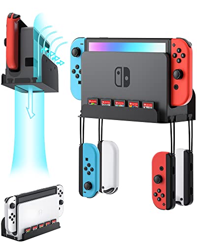 ZAONOOL Wandhalterung für Nintendo Switch und Switch OLED, Wandhalterung Regal Ständer Zubehör mit 5 Spielkartenhaltern und 4 Joy Con Haken, sichere Aufbewahrung der SwitchKonsole, Schwarz