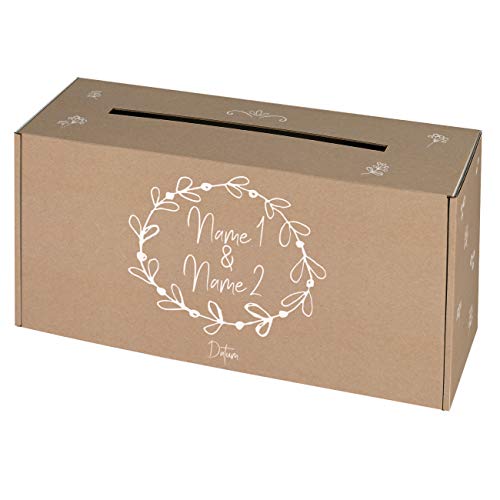 Herz & Heim® Geldbox Briefbox für Hochzeit mit persönlichem Aufdruck der Namen des Brautpaares Vintage