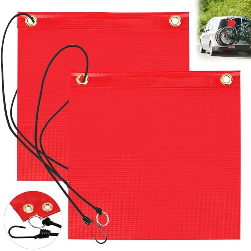 2 Stück Rote Warnflagge 30x30cm Warnflagge Rot Nach Stvo Rote Fahne Anhänger Rote Fahne für überlänge Warnfahne Flagge Rote mit Gummiseil Kupferschnallen für Transport Fahrradanhänger Boot Auto (2)