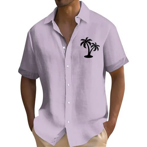 Herren Hemden Kurzärmelig Hawaii Anzüge für Herren Kurzärmelig Sleeve Shirt Men Hawaii Anzüge für Herren Anzug Herren Schwarz Hemd Herren Herren Tshirt Kurzärmelig Anzughose Lila XL