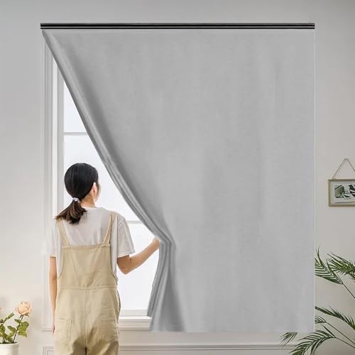 Verdunkelungsrollo für Fenster, 145 x 150 cm, tragbar und ohne Bohren, mehrere graue Rollos mit Dachfenstermontage, 100% lichtblockierend
