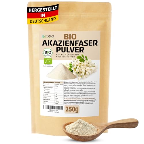 D&O Nature Products Akazienfasern Bio, 250g lösliche Ballaststoffe aus Akazienfaser Pulver, natürlich, vegan und gut verträglich, Ballaststoffpulver aus Acacia Fiber, Akazien Fasern