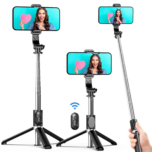 Selfie Stick Stativ, 360°Rotation 4 in 1 Selfiestick mit Fernbedienung Handy Selfie-Stange und Tragbar Monopod Handyhalter für iPhone 14/13/12/11 Pro/XS Max/XS/X/8/7, Samsung Smartphones