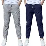 KODMNSW 2er Pack Hosen Jungen Baumwolle Leinen Hose Dünn Sommerhose Robust Arbeitshose Leinenhose Haremshose Einfarbig Outdoorhose Freizeithose 3-13 Jahre Warehouse Deal Dunkelblau 10 Jahre