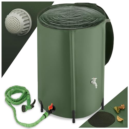tectake® Regenwassertank für Garten und Camping, Tonne faltbar, Regentonne mit Deckel und Wasserhahn, Wassertank, Regenwassersammler, Zisterne, Regenfass mit Hahn, Wassertonne - 380 l