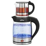 HOMELUX 2200W Glas Wasserkocher 1.8L + 0.8L Teekocher Teekannen mit Warmhaltefunktion und Teetrichter, Kabellos Wasserkessel mit 360° Basis, BPA frei, Trockengehschutz, Auto-Off, Edelstahl