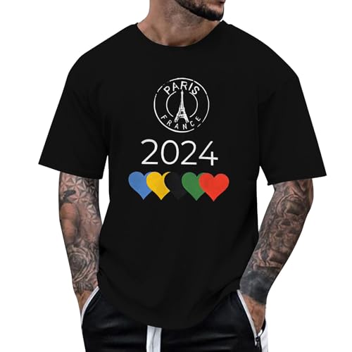 Mymyguoe Olympische Tshirt Herren Olympia Tshirt Oversized Tshirt Herren Rundhals Kurzarm Streetwear Oberteile Herren Sommer Vintage Strand T-Shirt Herren Sportshirts