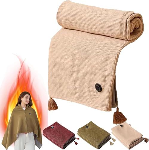 WJSXEQF Tragbarer beheizter Schal, tragbarer Heizdeckenschal mit weichem Reißverschluss, tragbare kabellose Heizdecke, weicher Thermoponcho mit Reißverschluss