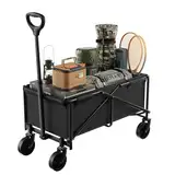 WOLTU Bollerwagen Faltbarer, mit Verstellbarem Griff für alle Gelände, 78x43x90cm, Tragkraft 80kg, zusammenklappbarer Wagen für Camping, Einkaufen, Strand, Schwarz