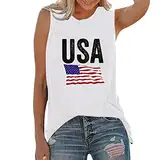 CGGMVCG 4. Juli Tank Damen Amerikanische Flagge Druck Ärmelloses T-Shirt Sommer Casual Muscle Tees USA Tank Tops für Frauen, Weiß, Mittel