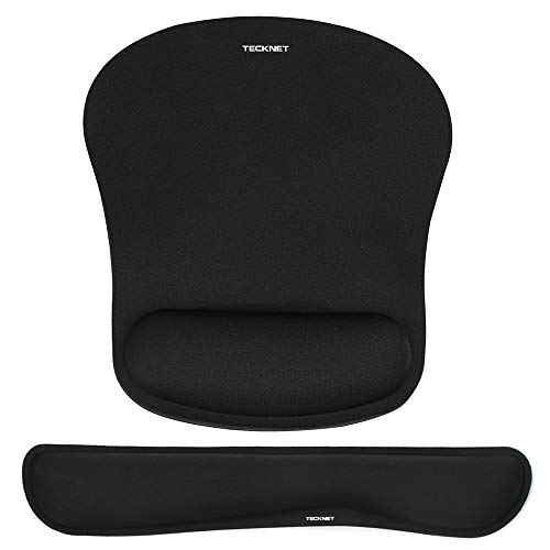 TECKNET Mauspad mit Handauflage, Gelkissen Mousepad und Ergonomische Memory Foam Tastatur Handgelenkauflage Set, Wasserdicht Mausunterlage für Computer und Laptop, Schwarz