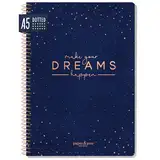 paper&you® Bullet Journal dotted A5 mit Spiralbindung "Make your dreams happen" 160 Seiten, Notizbuch gepunktet mit Spirale, College-Block, Spiral-Block, Notizblock - nachhaltig & klimafreundlich