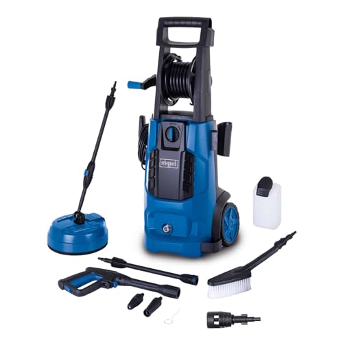 Scheppach Hochdruckreiniger HCE2600x inkl. Zubehör | 180bar Arbeitsdruck | 2400W Leistung | 5m Hochdruckschlauch | Fördermenge 480 l/h | 1150ml Reinigungstank | mobiler Flächenreiniger mit Bürsten