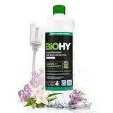 BiOHY Bodenreiniger für alle Wischroboter mit Frühlingsduft (1l Flasche) + Dosierer | Schaumarm & Streifenfrei | Reinigungsmittel Konzentrat für alle Böden