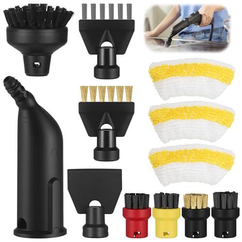 12 Stück Zubehör Kompatibel mit Kärcher Dampfreiniger Easyfix SC1 SC2 SC3 SC4 SC5, Handdüse Ersatzteile Set inkl Verlängerte Düse, Rundbürste, Fugenbürste, Mikrofaser-Tücher, Schaber