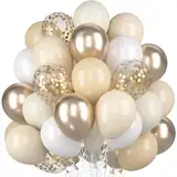 Luftballons Beige Sandweißer, 60 Stück Champagner Gold Mattes Weiß Helium Ballon, Aprikose Creme Weiss Nude Gold Konfetti Latex Ballons für Boho Geburtstag Hochzeit Frauen Abschluss Party Babyparty