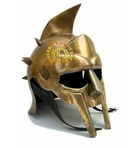 HISTORIC HANDICRAFT Mittelalterliche Messing Antike Römische Gladiator Helm 18GA Stahl Ritter Gladiator Maximus Arena Rüstung Film Helm Für Halloween Kostüm