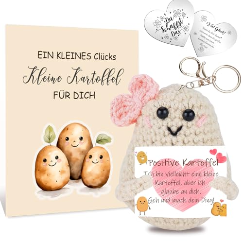 Glücksbringer Geschenke Für Frauen, Positive Kartoffel, Pocket Hug Kreative Strickwolle Puppe Mit Umarmung Glücksbringer, Lustige Geschenke Für Freundin Und Mama, Abschiedsgeschenk Kollegen