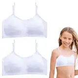 FUIPVGI 2 Stück Bustier Damen Baumwolle, Bustier Mädchen Gepolstert, Nahtloser Trainings -BH, Teens Unterwäsche mit Verstellbarem Schultergurt, Mädchen-Sport-BH, für 10–16 Jahre (Weiß, Einheitsgröße)