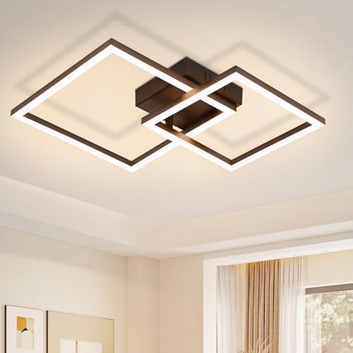 Homefire Deckenlampe LED Deckenleuchte Wohnzimmer - 20W Wohnzimmerlampe Warmweiß Schlafzimmerlampe Modern Design Schwarz Küche Lampe Eckig Deckenbeleuchtung für Schlafzimmer Flur Büro
