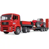 bruder 02774 - Man TGA Tieflader mit Manitou Teleskoplader MLT 633-1:16 Fahrzeuge, Tieflader, Transporter, LKW, Radlader, Spielzeug ab 3 Jahre