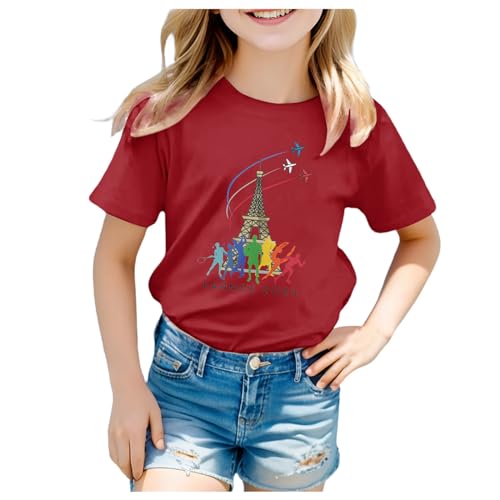 OlympiaT-Shirt Mädchen Kurzarm T-Shirt Sommer Rundhals T-Shirt Casual Fit Basic Shirts Weste Jungen T-Shirt Damen Schwarz Damen Lässige Kurzarm (Red, 4-5 Years)