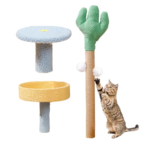 Cat Tree Tower, Cactus Cat Hammock House, 15.35x15.35x32.68 In, Removable Activity Center, Climber Stand Cozy Space, Interactive Pet Climber for Indoor Cats & Kittens (Multicolor)