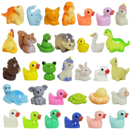 Joynine 33 Stück Mini Figuren Kleine Tiere Figuren Harz Mini Enten Aquarium Zubehör Deko DIY Topfdekorationen Dinosaurier Schildkröte Koala Einhorn von Miniatur-Landschaftsgärten Bonsai Fischbecken