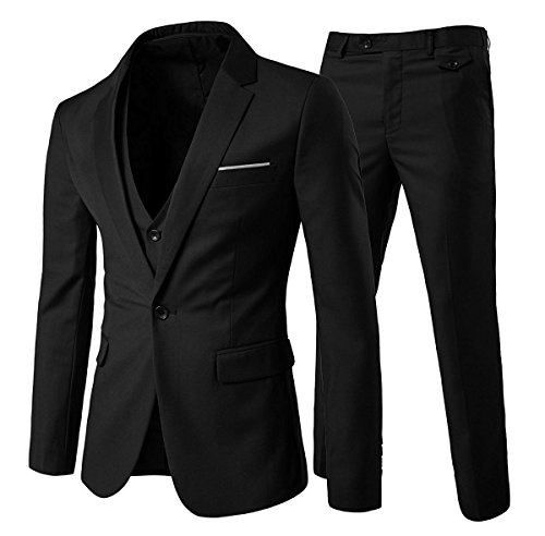 Anzug Herren Slim Fit 3 Teilig Anzüge Herrenanzug Sakko für Hochzeit Business Schwarz M