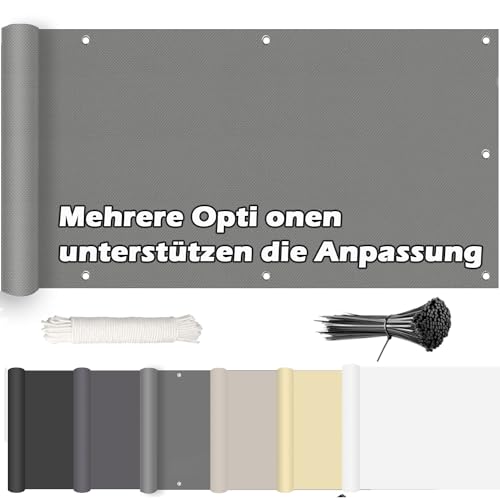 ROBAG Sichtschutz Balkonabdeckung 140x1200cm, Balkon Sichtschutz Windschutz, Wind- und UV-Schutz, mit Ösen Nylon Kabelbinder und Kordel für Gartenanlagen, Camping und Freizeit - Grau