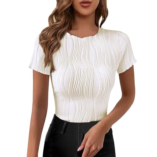 2025 - Einfarbiges, kurzes, lässiges Slim-Fit-Top für Damen Kontra K T Shirt Damen (White, S)