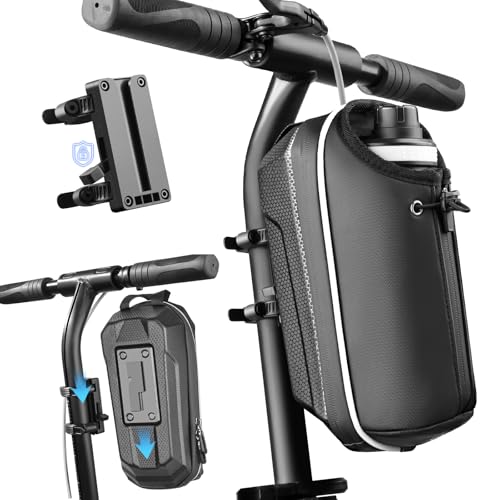 E Scooter Tasche für Roller, E Roller Tasche mit Wasserflaschenhalter, Lenkertasche für Elektroroller Vordertasche mit Tragegriff & Schnellspanner Gestell,Rollertasche Front Tube Bag E Scooter Zubehör